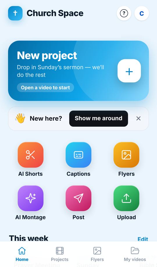The Church Space home screen
